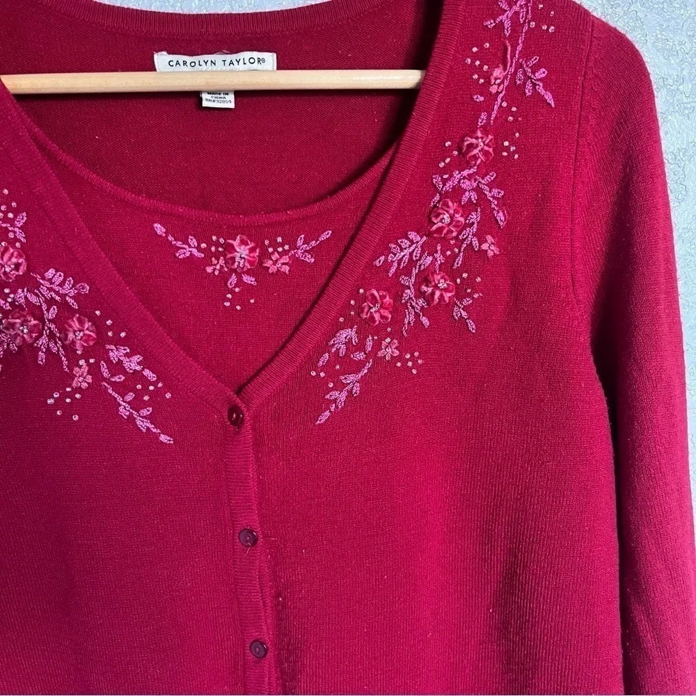 Carolyn Taylor 90s Vintage Button Up Cardigan Deep Red Women’s Size Medium